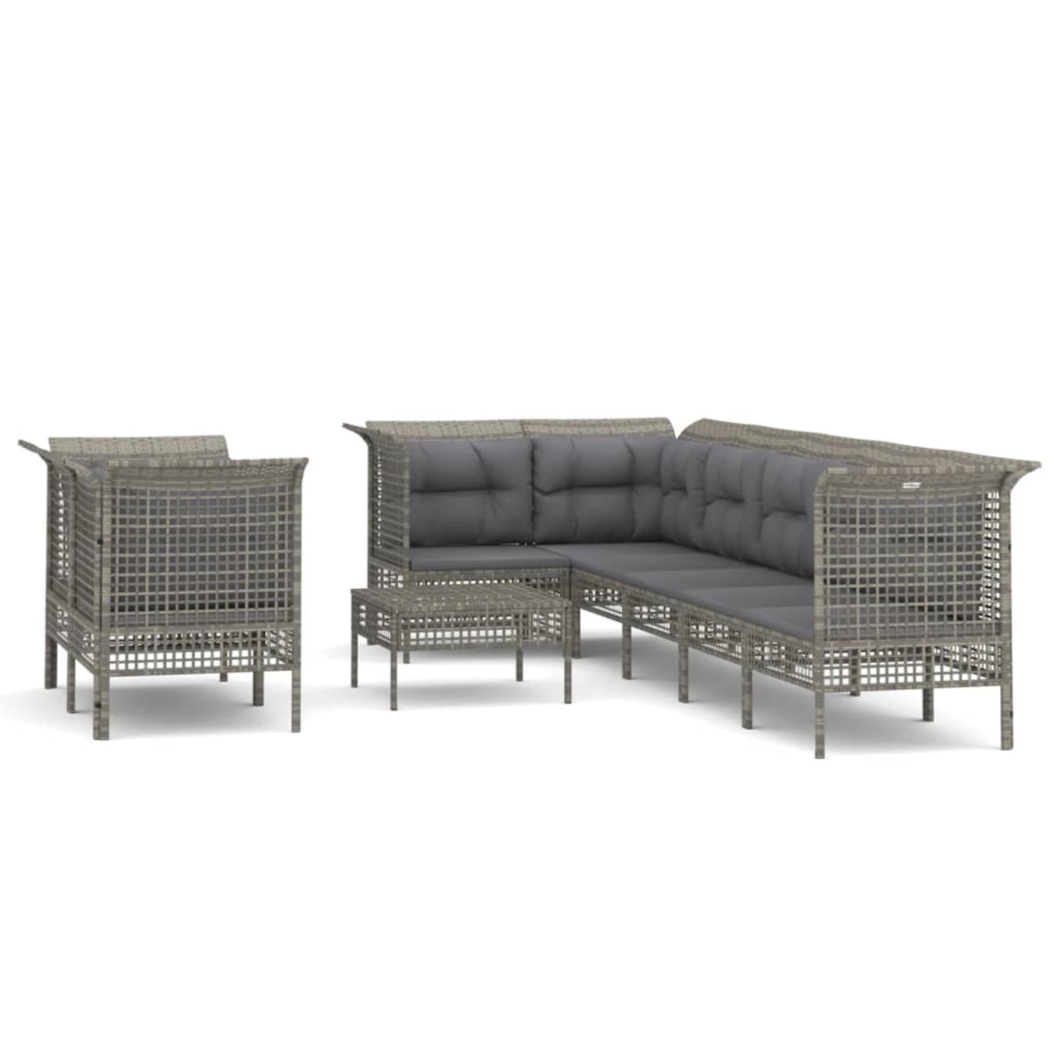 vidaXL 9-tlg Garten-Lounge-Set mit Kissen Grau Poly Rattan Modell 74