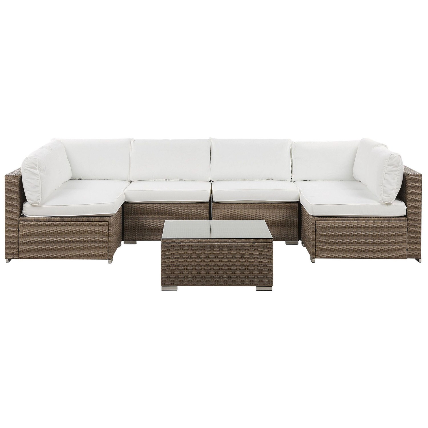 Beliani Lounge Set BELVEDERE Braun Weiss 140x280x63