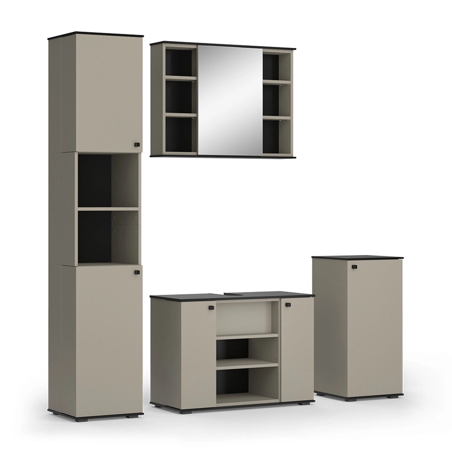 Vicco Badmöbel-Set Joli Greige 4 Teile mit Hochschrank und Midischrank Opt günstig online kaufen