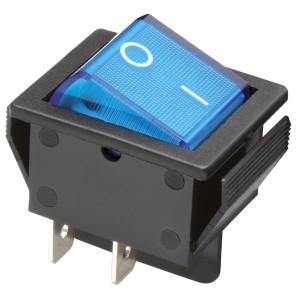 Blauer, beleuchteter Blanko Wippschalter für Schalterprogramme mit I-O Aufdruck.