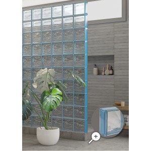 Glasbausteinwand mit Echtglasprofil in Indigo, 19x8x1 cm. Alternative zu Edelstahl/Alu.