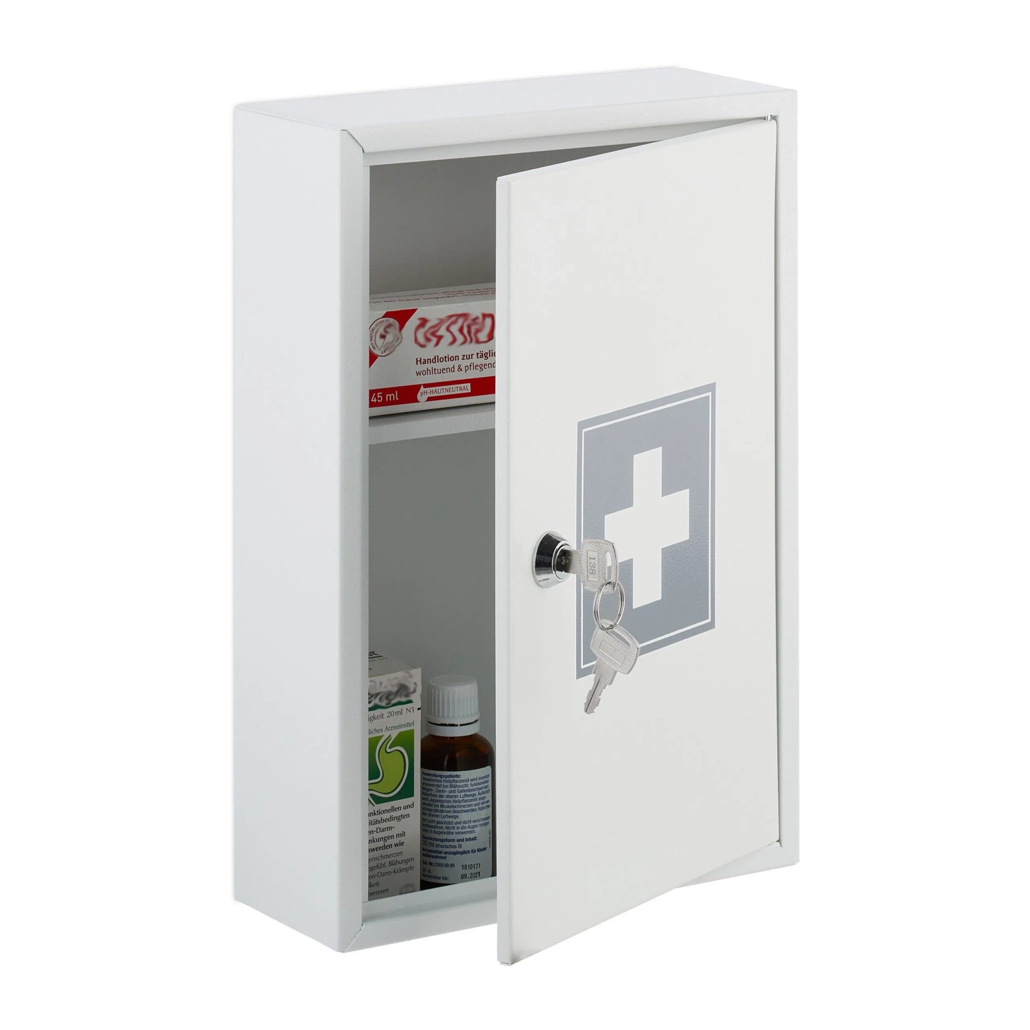 Relaxdays Medizinschrank Eisen Weiß Grau Abschließbar 32 x 21,5 x 8 cm 1,3 kg