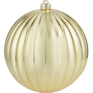 Goldene, geriffelte 20 cm Kunststoff-Weihnachtskugel. Ideal für festliche Dekorationen.