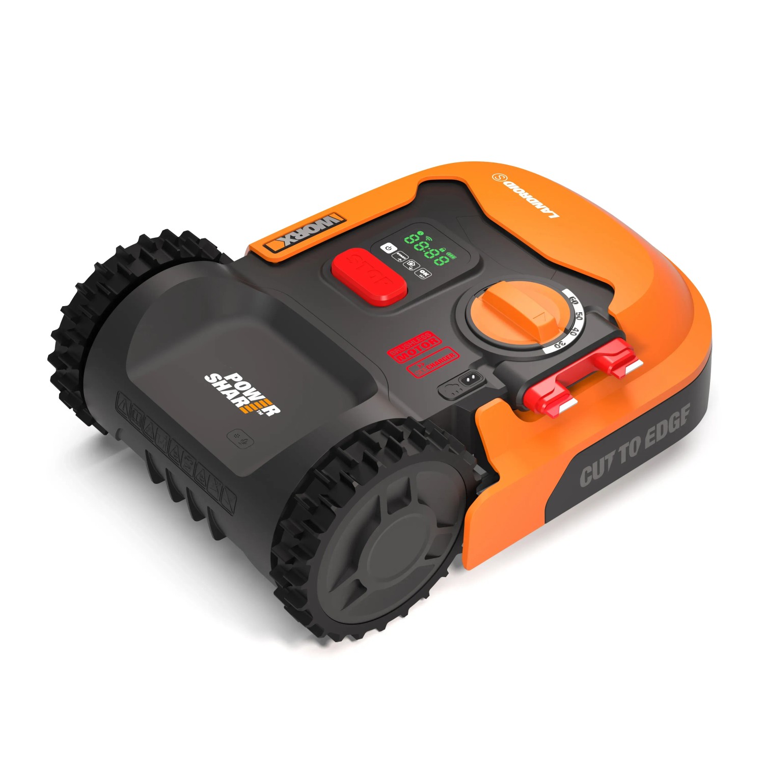 Worx Landroid S250 Mähroboter WR168E: Kompakter Rasenroboter in Schwarz und Orange.
