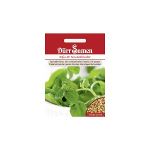 Dürr Samen Spinat Neuseeländer: Saatgutpackung mit Spinatpflanze und Samendarstellung.