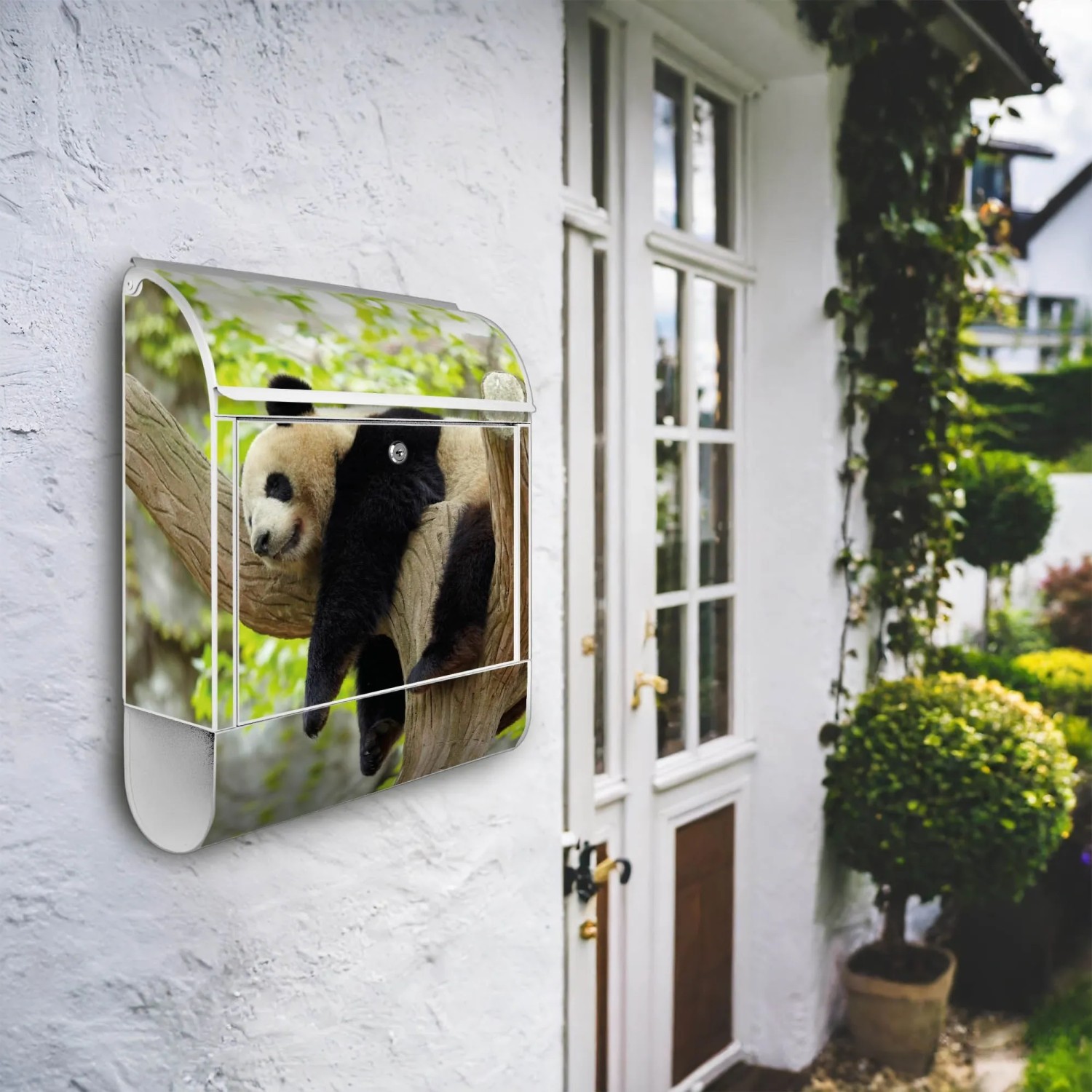 Banjado Design Briefkasten Weiß Pulverbeschichtet 39x47x14cm 2 Schlüssel Mit Zeitungsfach Motiv Panda_2