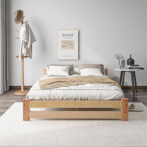KOMHTOM Massivholzbett 140 x 200 Cm  Futonbett Mit Kopfteil Und Lattenrost  Kiefernholz  Naturbelassen  Matratze Nicht Im Lieferumfang Enthalten