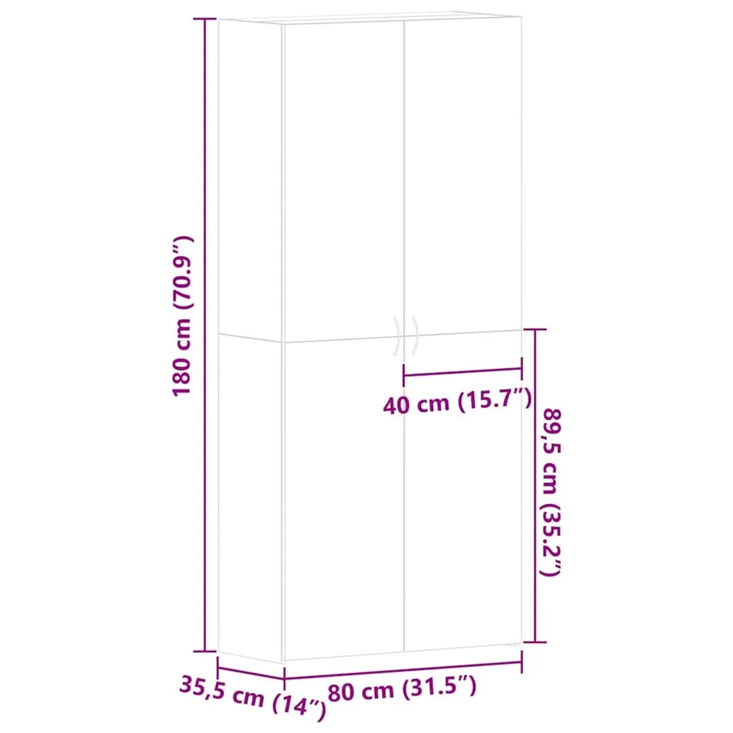Weißer vidaXL Schuhschrank mit Regal, 80x35,5x180cm, Holzwerkstoff