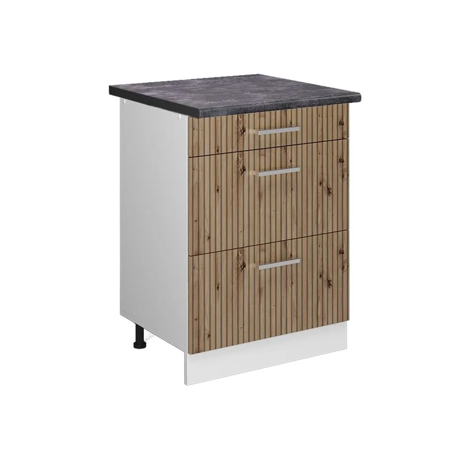 Vicco Küchenunterschrank R-Line Artisan-Eiche Weiß 60 cm mit Schubladen AP Anthrazit