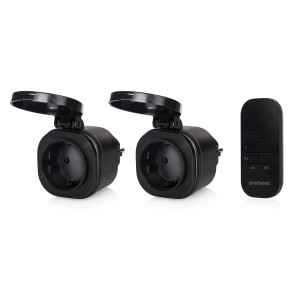 Smartwares Outdoor-Stecker-Set Mini, 2 Funksteckdosen und Fernbedienung, schwarz.