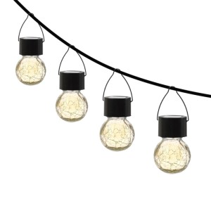 Marelida LED Solar Hängeleuchte CRACKLE Bruchglas-Optik Solarleuchte Kugelleuchte 4 Stück