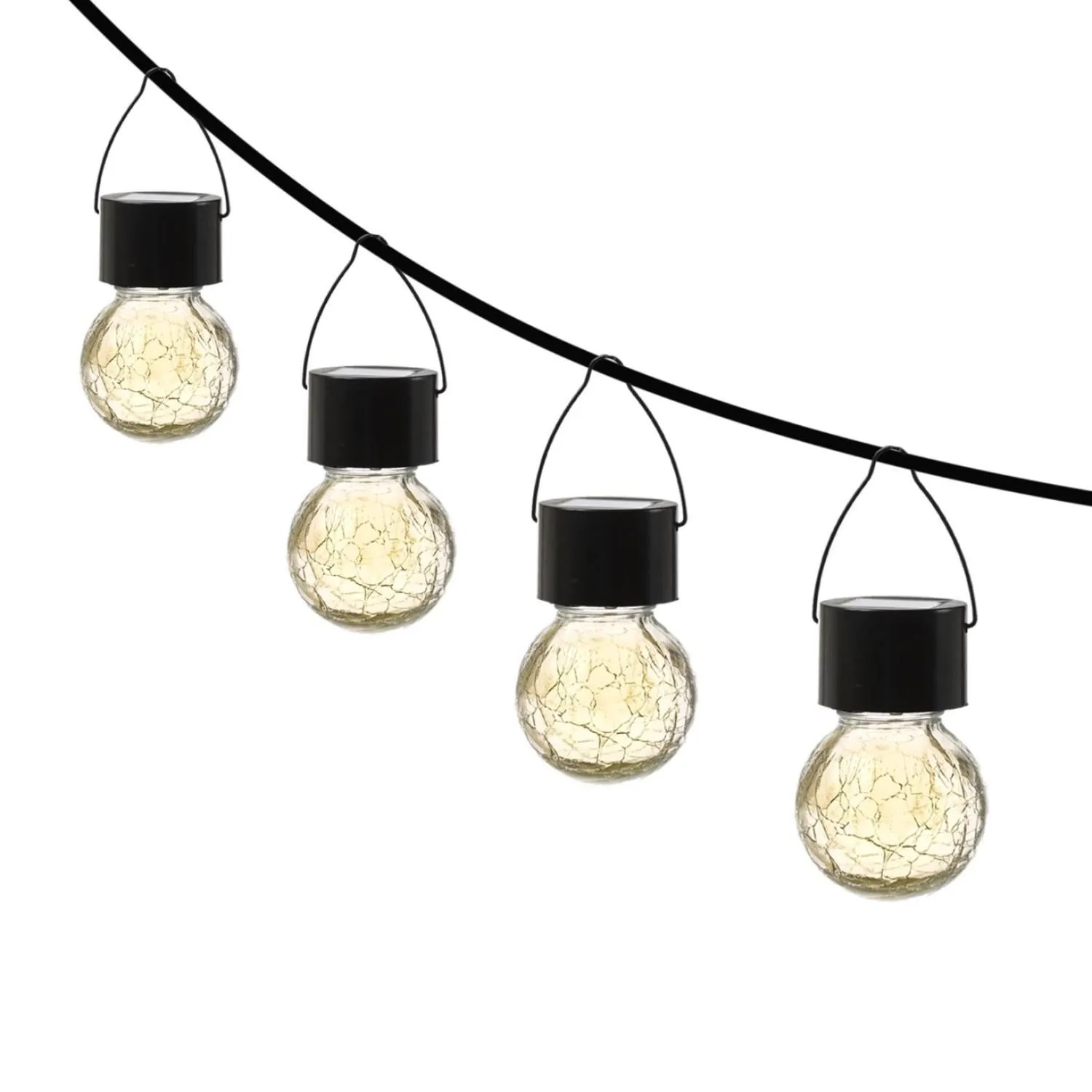 Marelida LED Solar Hängeleuchte CRACKLE Bruchglas-Optik Solarleuchte Kugelleuchte 4 Stück