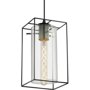 Eglo Pendelleuchte Loncino, schwarz-transparent, 1-flammig, mit Stahlrahmen und Rauchglas.