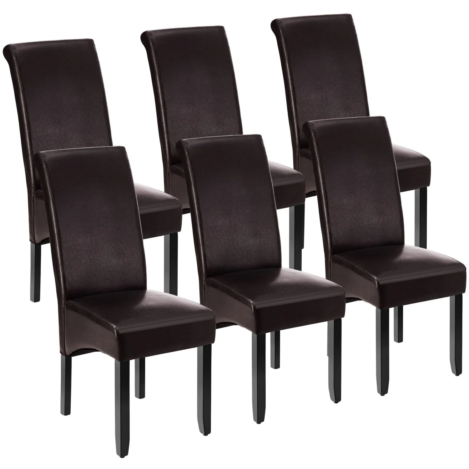Tectake Esszimmerstuhl  Gepolstert Mit Kunstlederbezug Hohe Rückenlehne 6Er Set 45 x 44 x 106 cm Braun