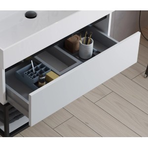 pianura Waschtisch Giulia Sirius Black mit Unterschrank (60cm), Auszug offen mit Badutensilien.