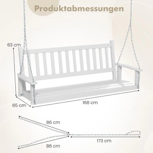 Costway Hängebank Aus Massivholz 3-Sitzer Gartenschaukel Zum Aufhängen Weiß