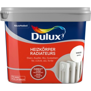 Dose Dulux Fresh Up Heizkörperlack Satin Weiß, hitzebeständig und schnelltrocknend.