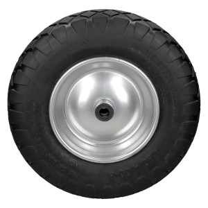 ECD Schubkarrenrad PU, 390mm, mit Achse. Pannensicher, Blockprofil, ideal für Streuwagen & Walzen.