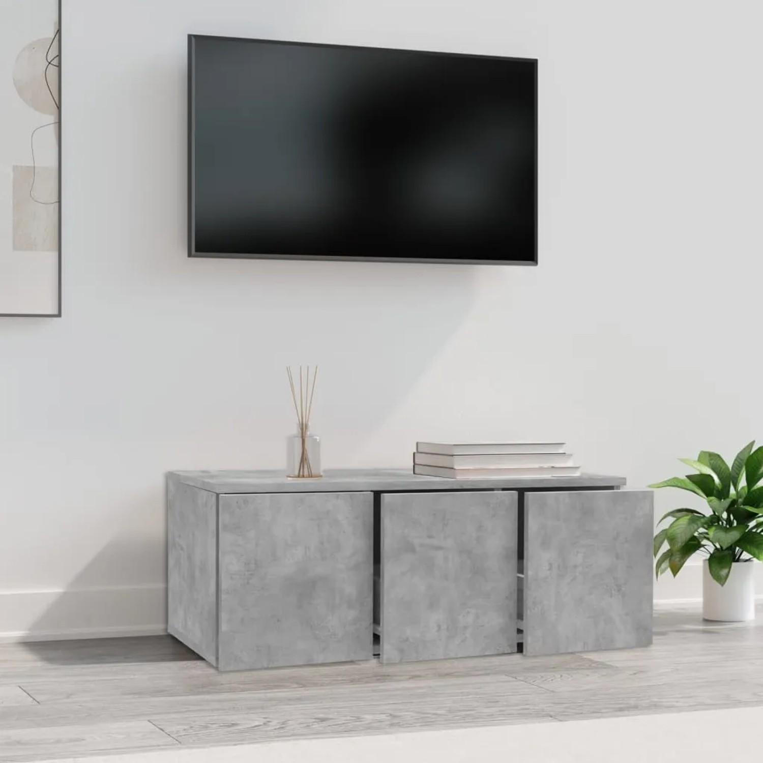 VidaXL TV-Schrank, Betongrau, 80x34x30 cm, Holzwerkstoff mit 3 Schubladen.