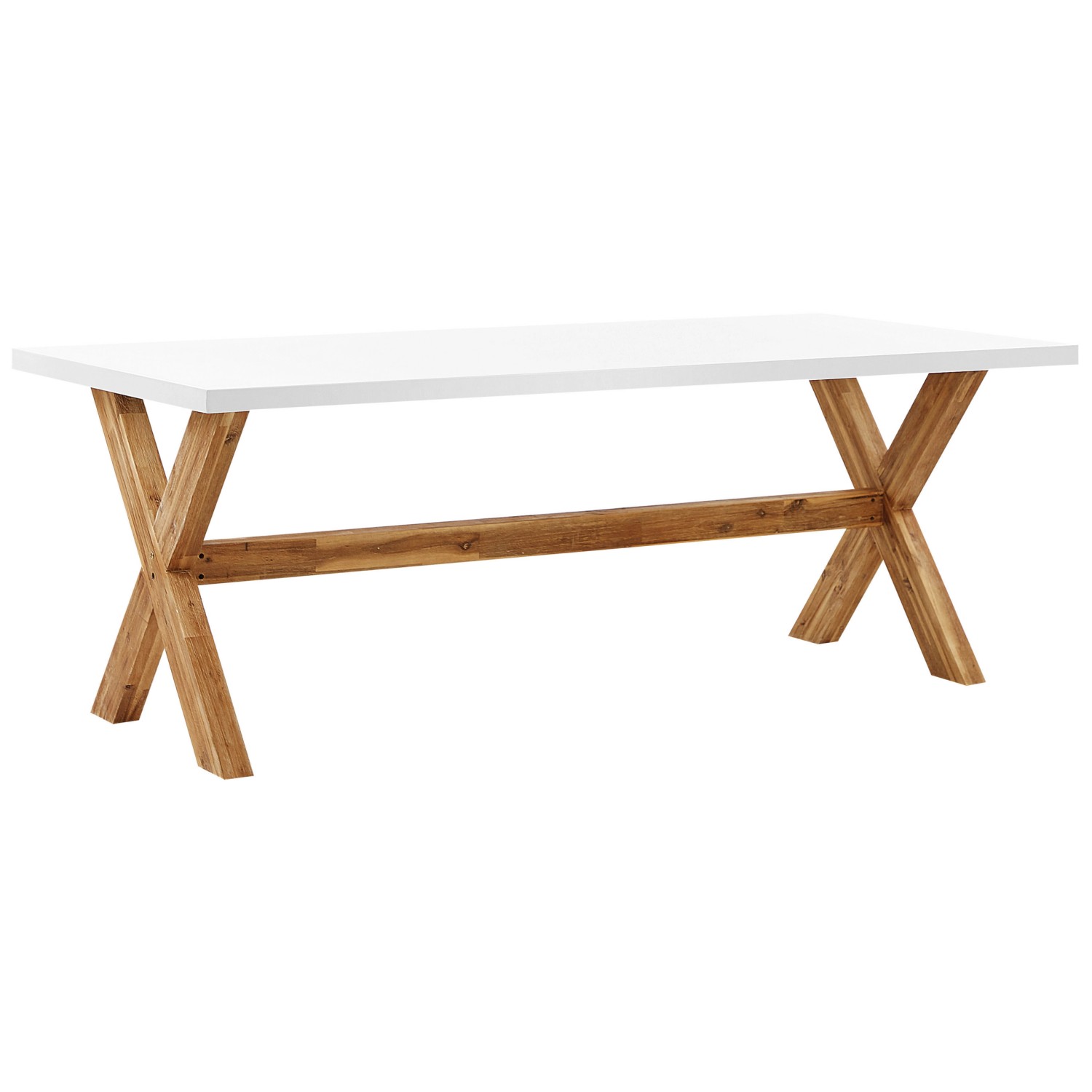 Beliani Gartentisch OLBIA Weiss Heller Holzfarbton 100x200x75 günstig online kaufen