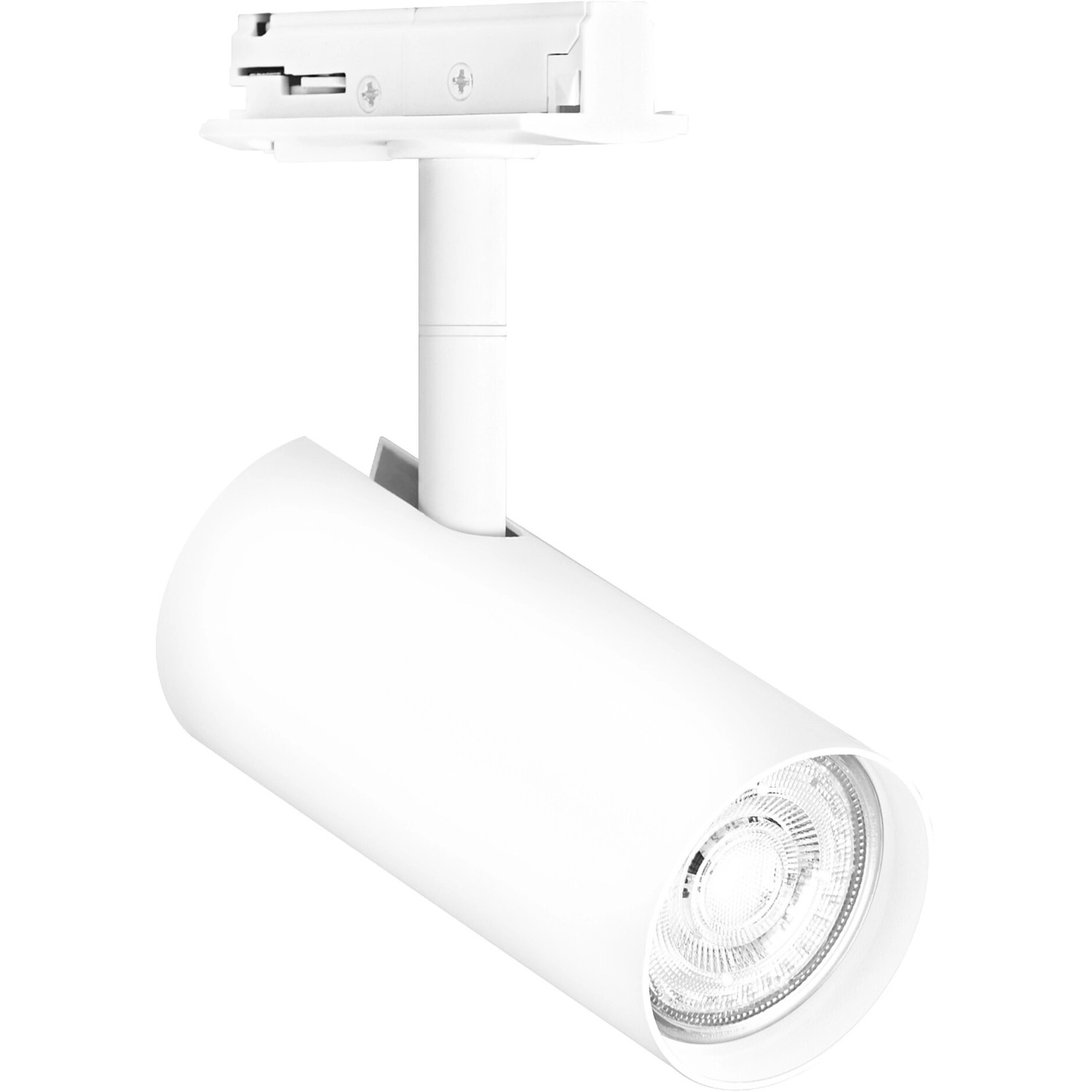 Weißer Ledvance Schienenstrahler Cylinder, 14 cm, für Schienensysteme. Spot dreh- und schwenkbar.