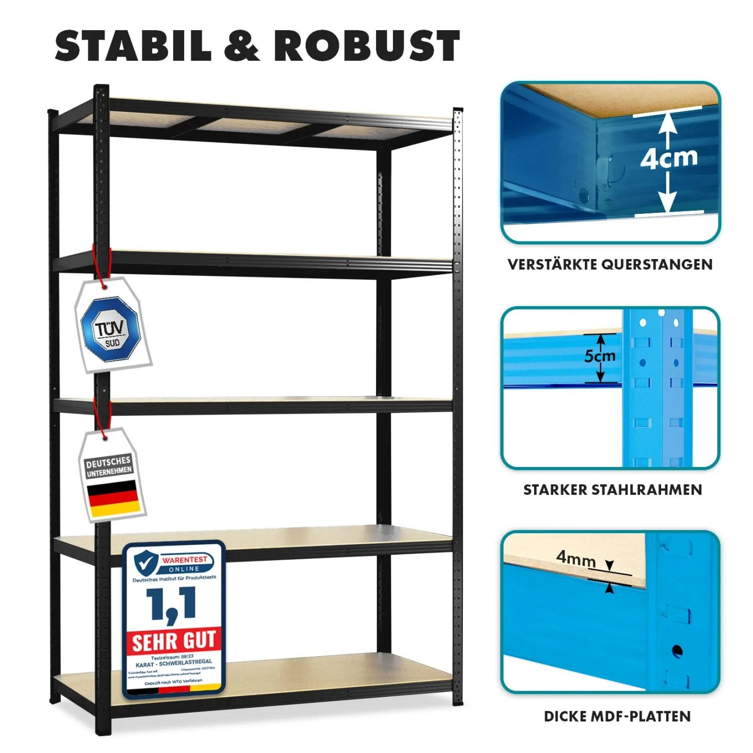 KARAT Schwerlastregal Lakota 2er Set Traglast bis 875 kg Schwarz 180 x 90 x 40 cm_2