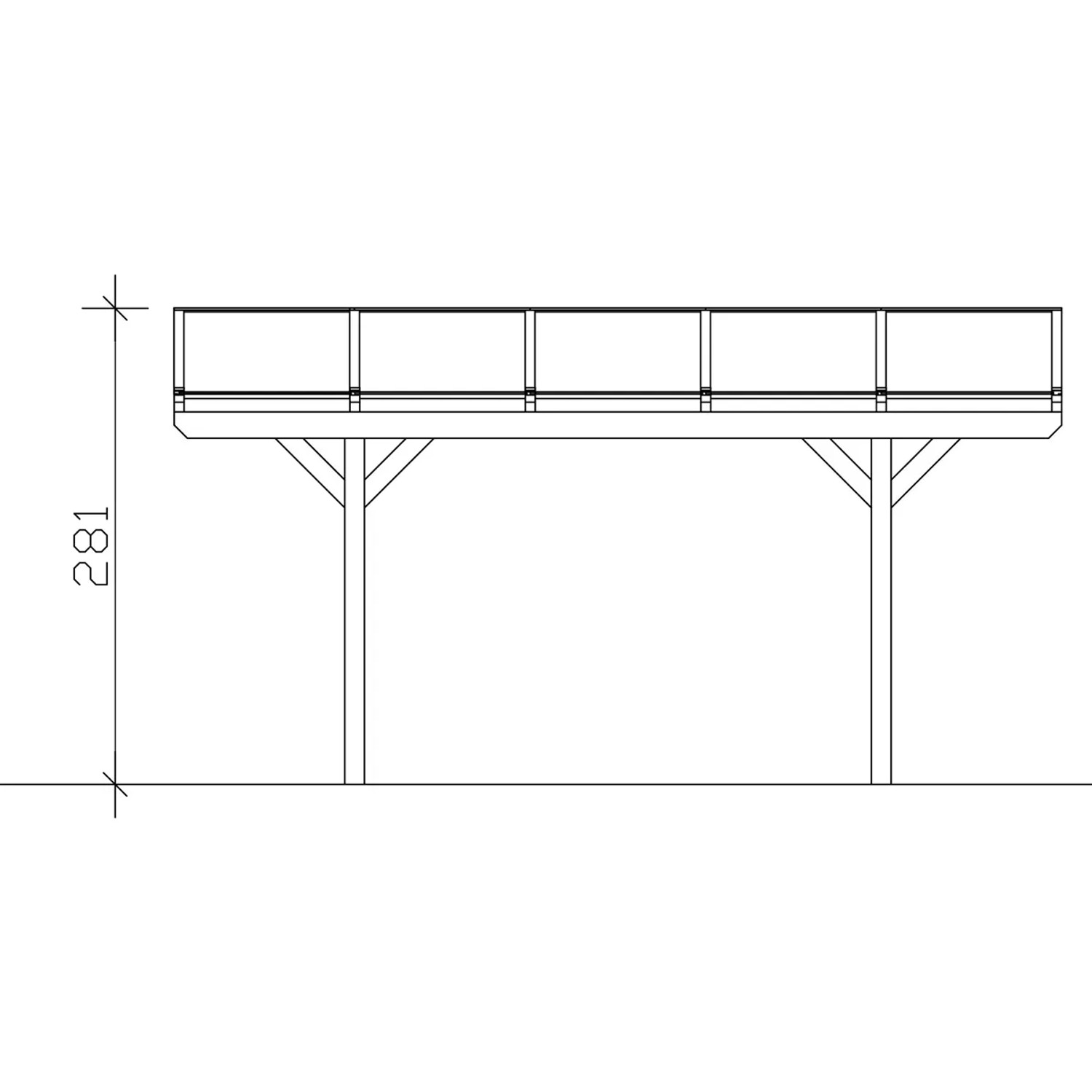 Skizze: Weißer Skan Holz Carport Westerwald, 362x541 cm, gerade Kopfbänder. Einzelcarport mit Doppelstegplatten.