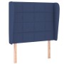 Blaues Boxspringbett 90x200 cm mit Stoffbezug und Kopfteil.