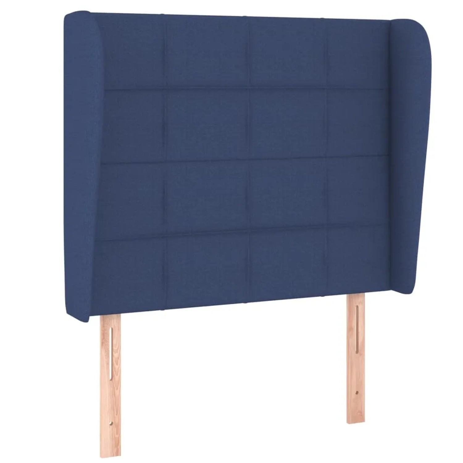 Blaues Boxspringbett 90x200 cm mit Stoffbezug und Kopfteil.