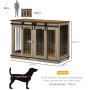 PawHut Hundehütte Eiche mit Doppeltüren und Maßen. Ideal als flexibler Hundezwinger.