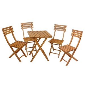 DELUKE Balkon-Set Alameda aus Akazie mit 4 Stühlen und Tisch, klappbar für kleine Balkone.