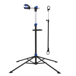 ECD Germany Fahrradmontageständer, höhenverstellbar, mit Werkzeugablage.