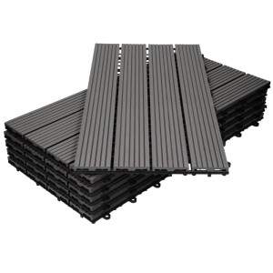 ECD Germany WPC Terrassenfliesen, 6er Set, 60x30 cm, Anthrazit Holzoptik, mit Klicksystem.