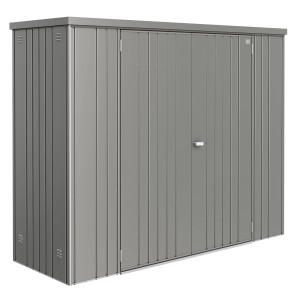 Biohort Geräteschrank Gr. 230 in Quarzgrau-Metallic, Gartenschrank aus Metall mit Doppeltür.