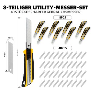 CCLIFE 8 Cuttermesser Set 18mm mit 40 Abbrechklingen Sicherheitslock Kartonmesser Mehrzweck Teppichmesser