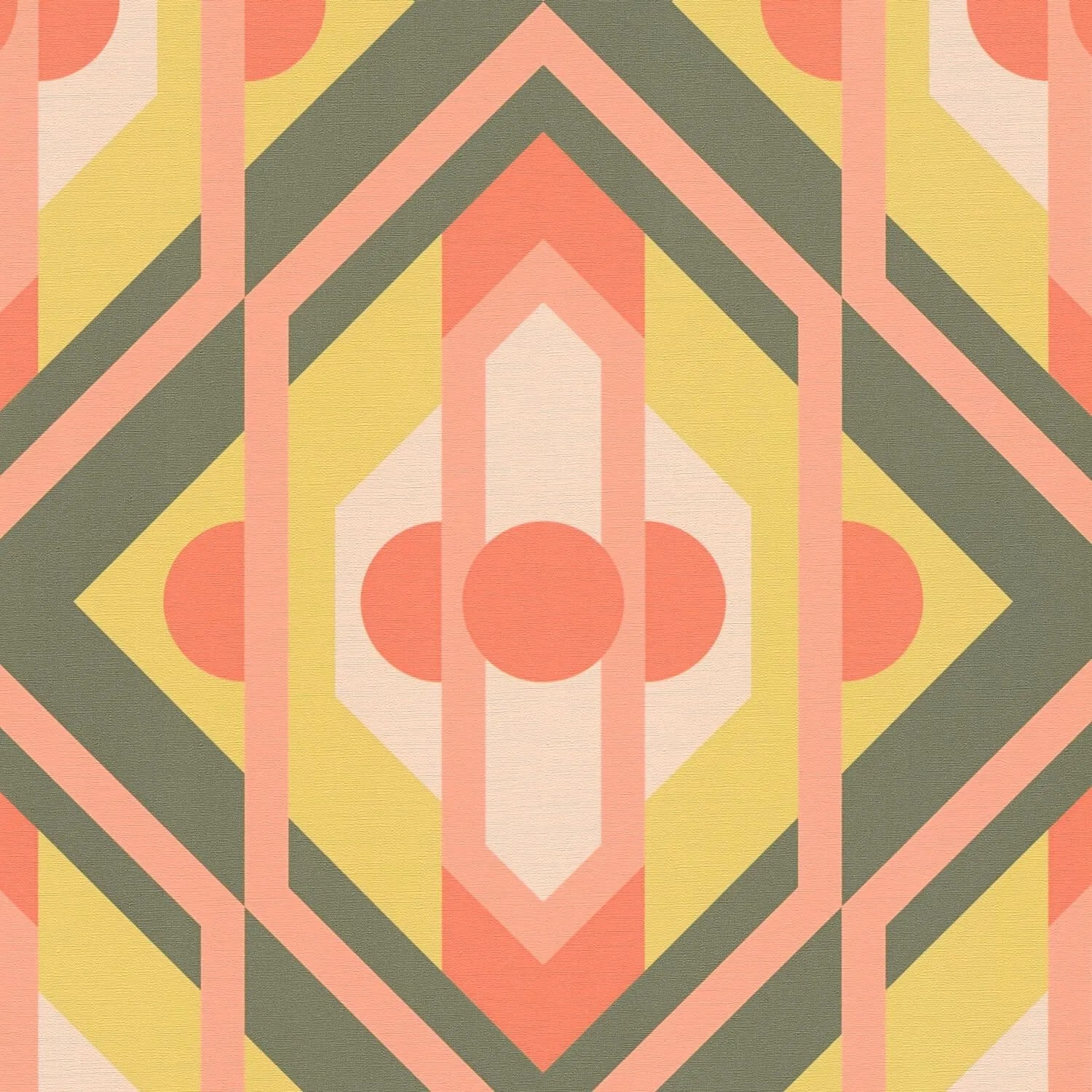 PROFHOME 395313-GU Retro Tapete Geometrisch Grün Orange Gelb Grün-Beige 0,53 m x 8,50 m 4,50 m2