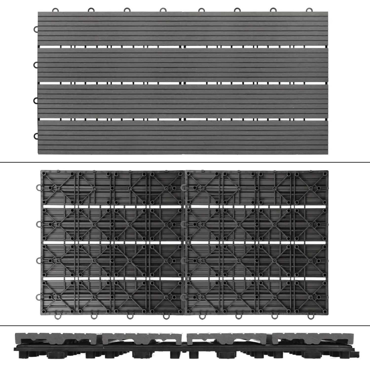 ECD Germany WPC Terrassenfliesen, 30er Set, anthrazitfarbene Holzoptik mit Klicksystem.