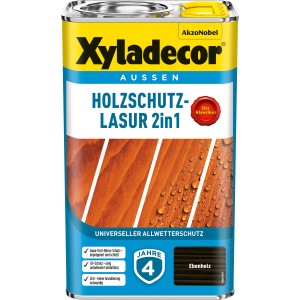 Xyladecor Holzschutz-Lasur 2in1 Ebenholz, matte Holzlasur für Aussenbereiche. Holzschutz mit UV-Schutz.