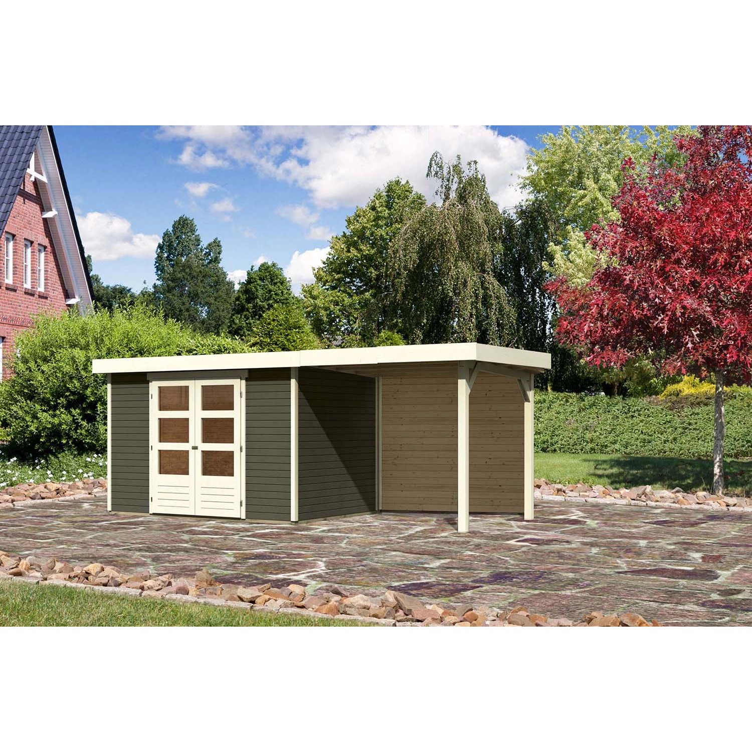 Karibu Holz-Gartenhaus Boras Terragrau Flachdach Lackiert 298 cm x 213 cm günstig online kaufen