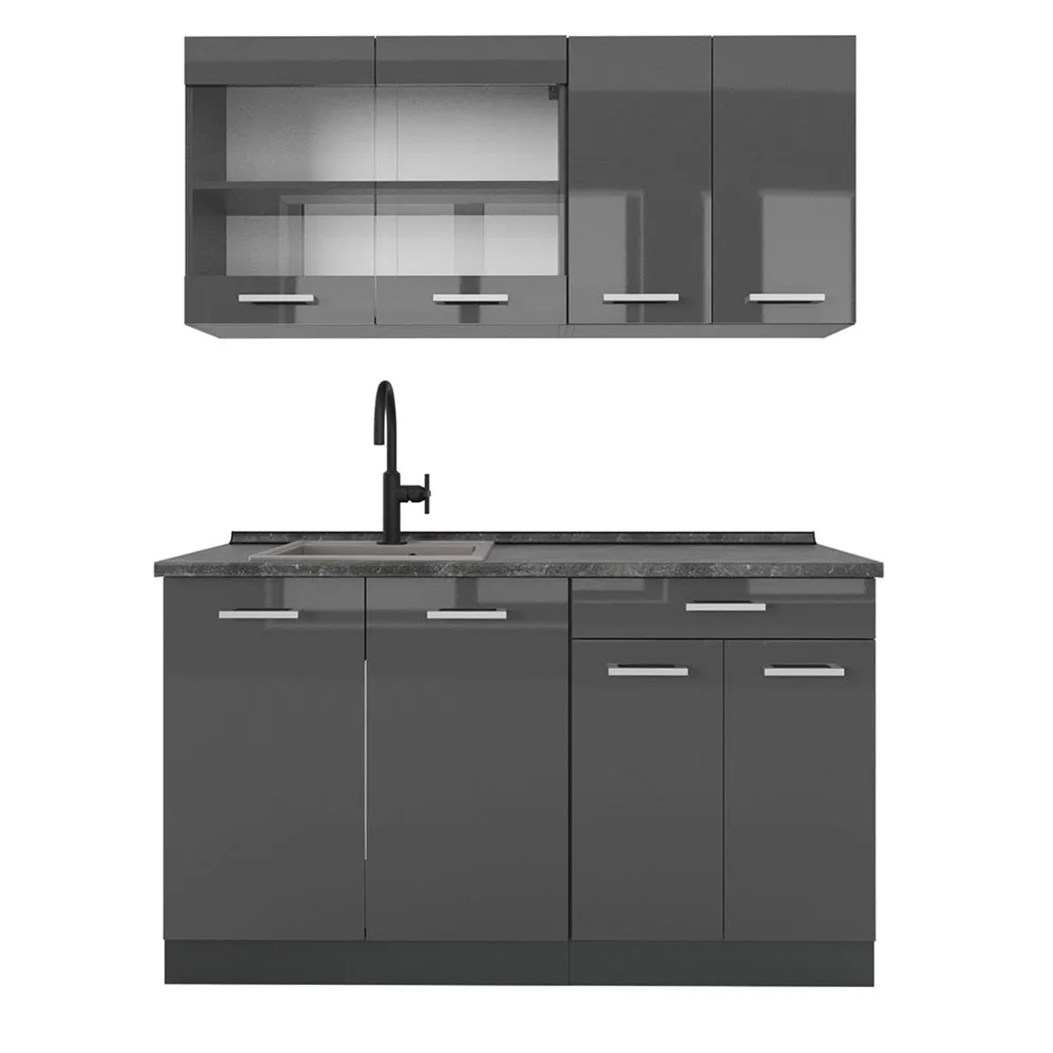 Vicco R-Line Singleküche Anthrazit Hochglanz Anthrazit 140 cm AP Anthrazit ohne E-Geräte