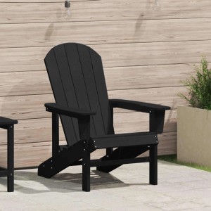 Schwarzer vidaXL Adirondack-Stuhl aus HDPE, ideal für Garten und Terrasse.