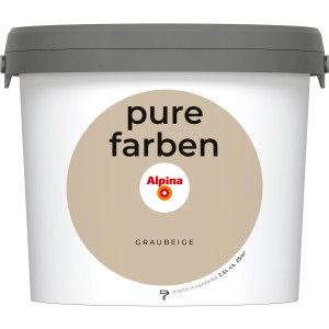 Eimer Alpina Wandfarbe Pure Farben Graubeige, 2,5 l, matte Innenfarbe.