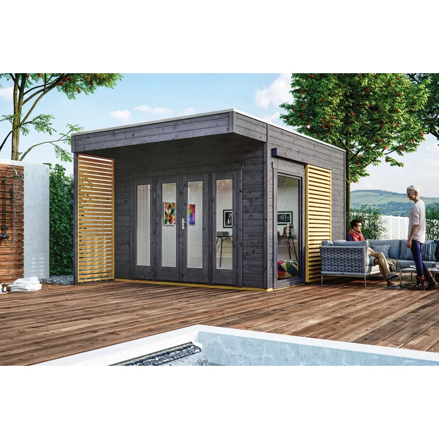 Skan Holz Holz-Gartenhaus Tokio 2 Schiefergrau 340 cm x 340 cm kaufen