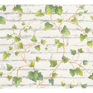 PROFHOME Vliestapete in Steinoptik mit Efeu-Motiv in Grün und Weiß.