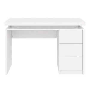 Weißer Schreibtisch mit 3 Schubladen und LED-Beleuchtung für Homeoffice. Große Arbeitsfläche, stabile MDF-Konstruktion.