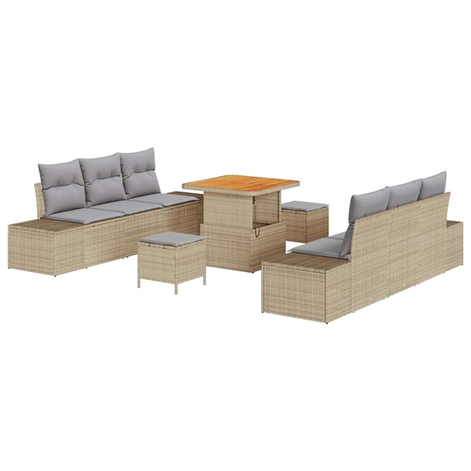 vidaXL Garten-Sofa-Set mit Kissen 9-Tlg Beige Poly Rattan 3362737 günstig online kaufen