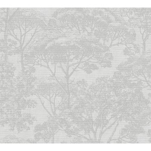 Beige-cremefarbene Vliestapete mit leicht strukturierter Wald-Optik.