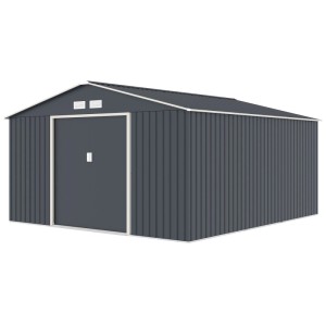 Hattoro S400 Metall Gerätehaus 341x373x201cm BxTxH Mit Bodenrahmen Satteldach Dunkelgrau