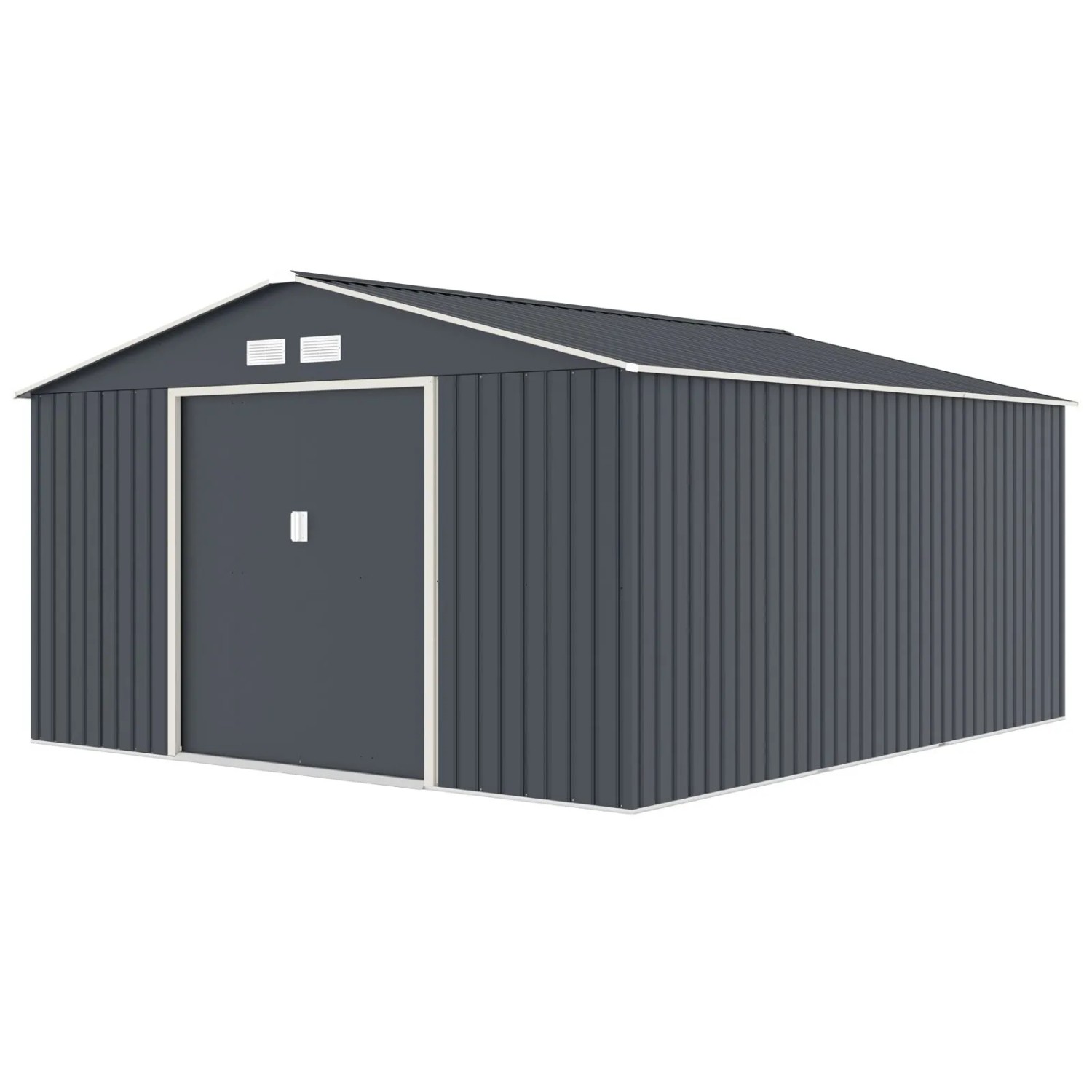 Hattoro S400 Metall Gerätehaus 341x373x201cm BxTxH Mit Bodenrahmen Satteldach Dunkelgrau