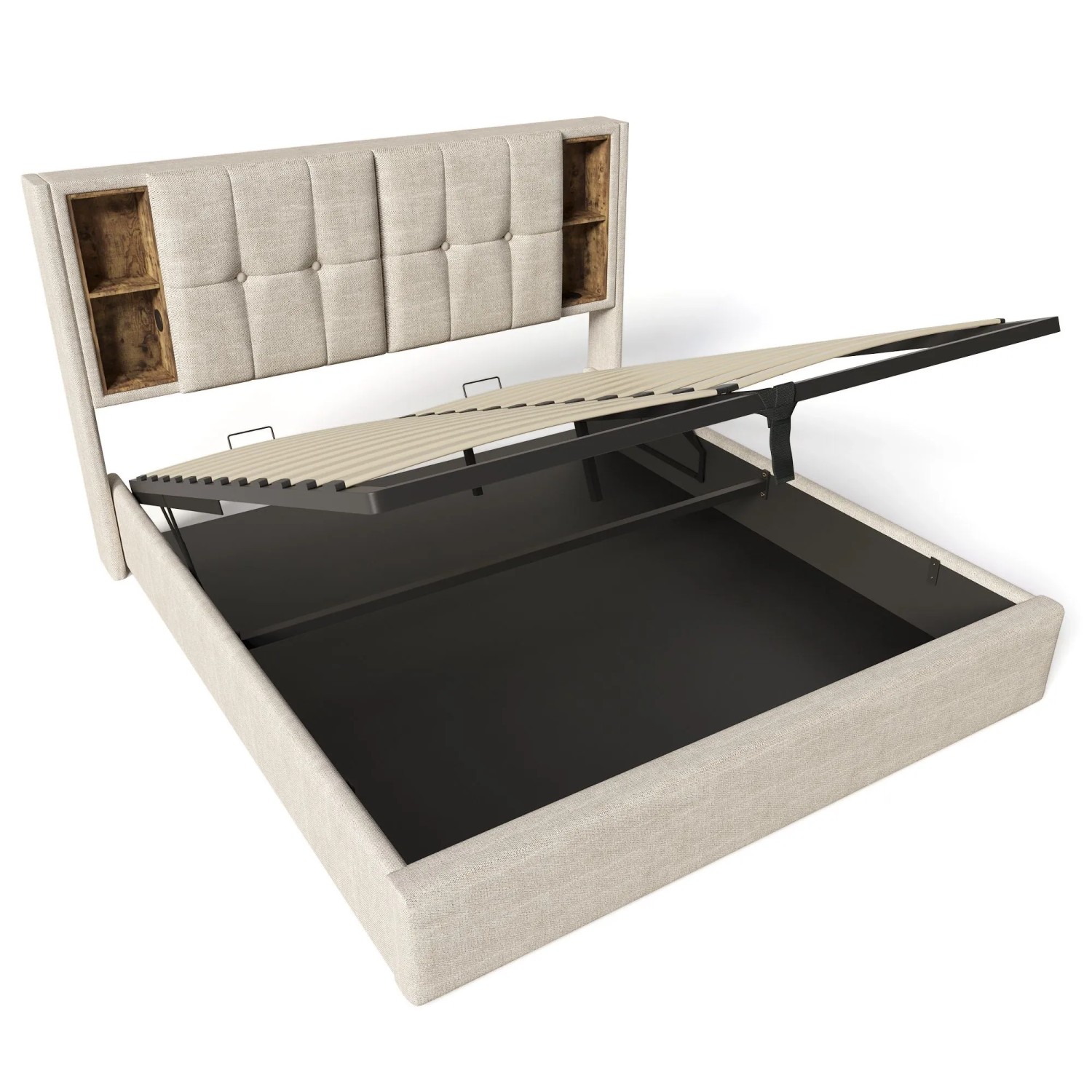 Okwish Polsterbett 140x200cm Mit Usb C Laden Schlafzimmer Natur Leinen Ohne Matratze